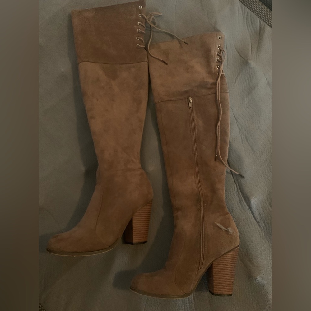 Tan suede over the knee boots